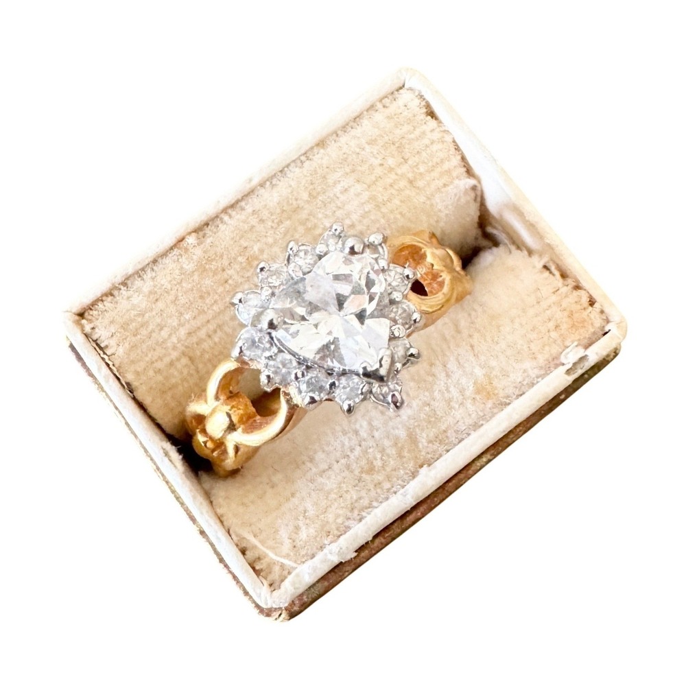 Vintage Heart‎ Cubic Zirconia Ring 18kt Gold Plated Engagement Wedding Size 9